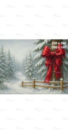 Tło fotograficzne – Leśna ścieżka zimowa z czerwoną kokardą B_1147